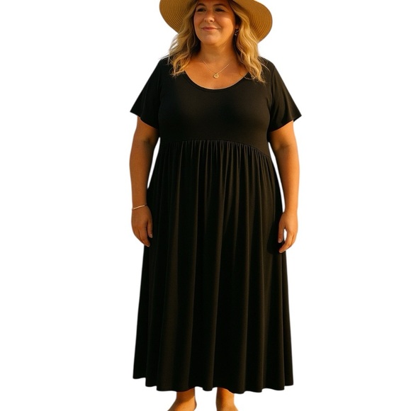 NWT Nemidor 22 Black Short Sleeve Maxi Dress w/ Pockets Casual Modest - Picture 1 of 8
